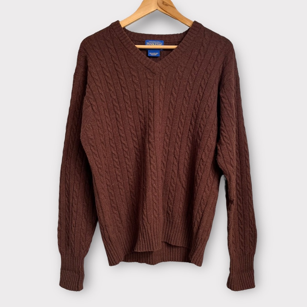 Pendleton 100% Lambswool Brown Cable Knit Sweater - image 1